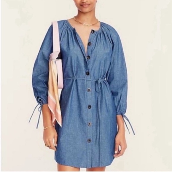 J. Crew Dresses & Skirts - J.CREW Tie-Sleeve Button-Front Dress in Chambray Size S